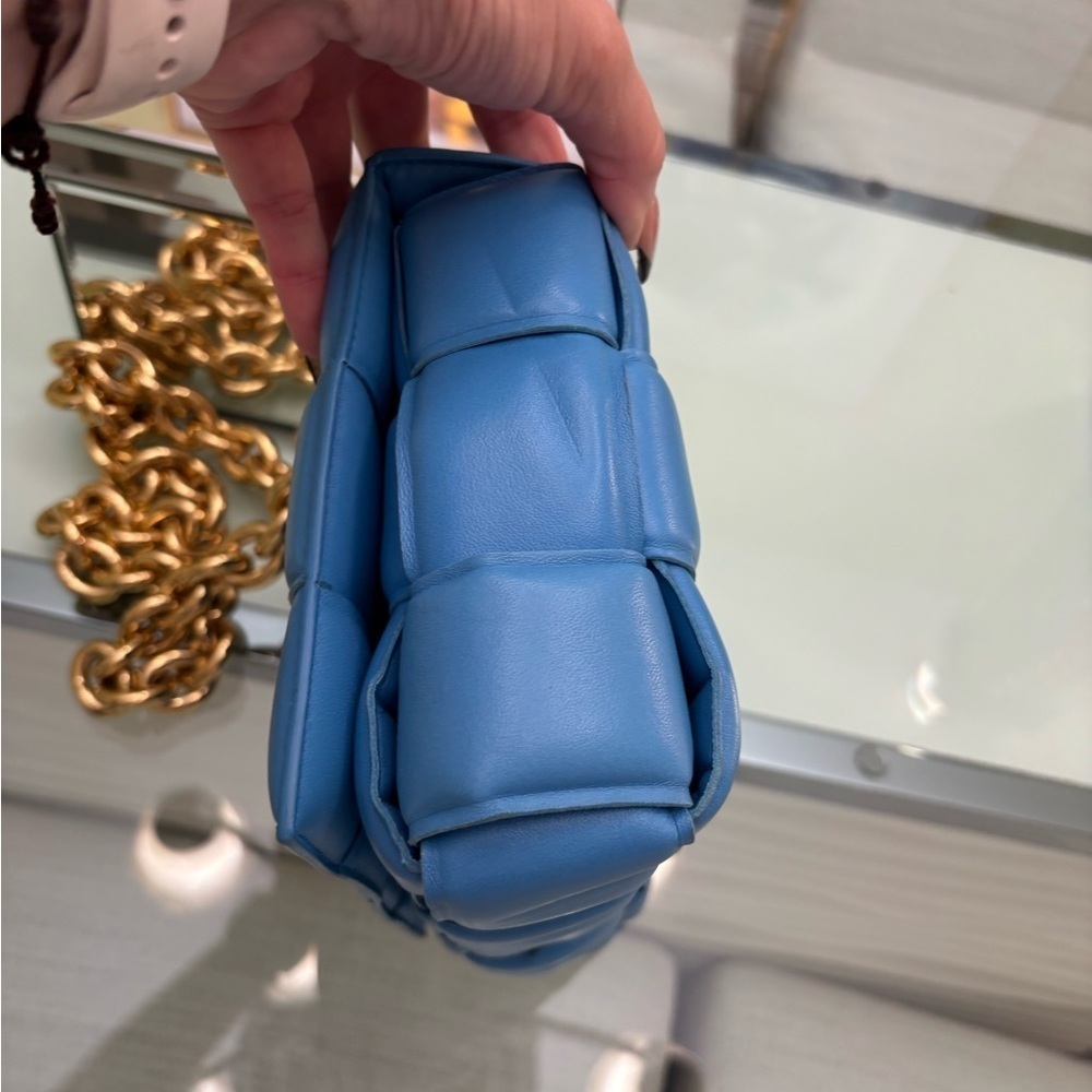 Authentic Blue Quilted Padded Chain Cassette Bag - Picture 5 of 13